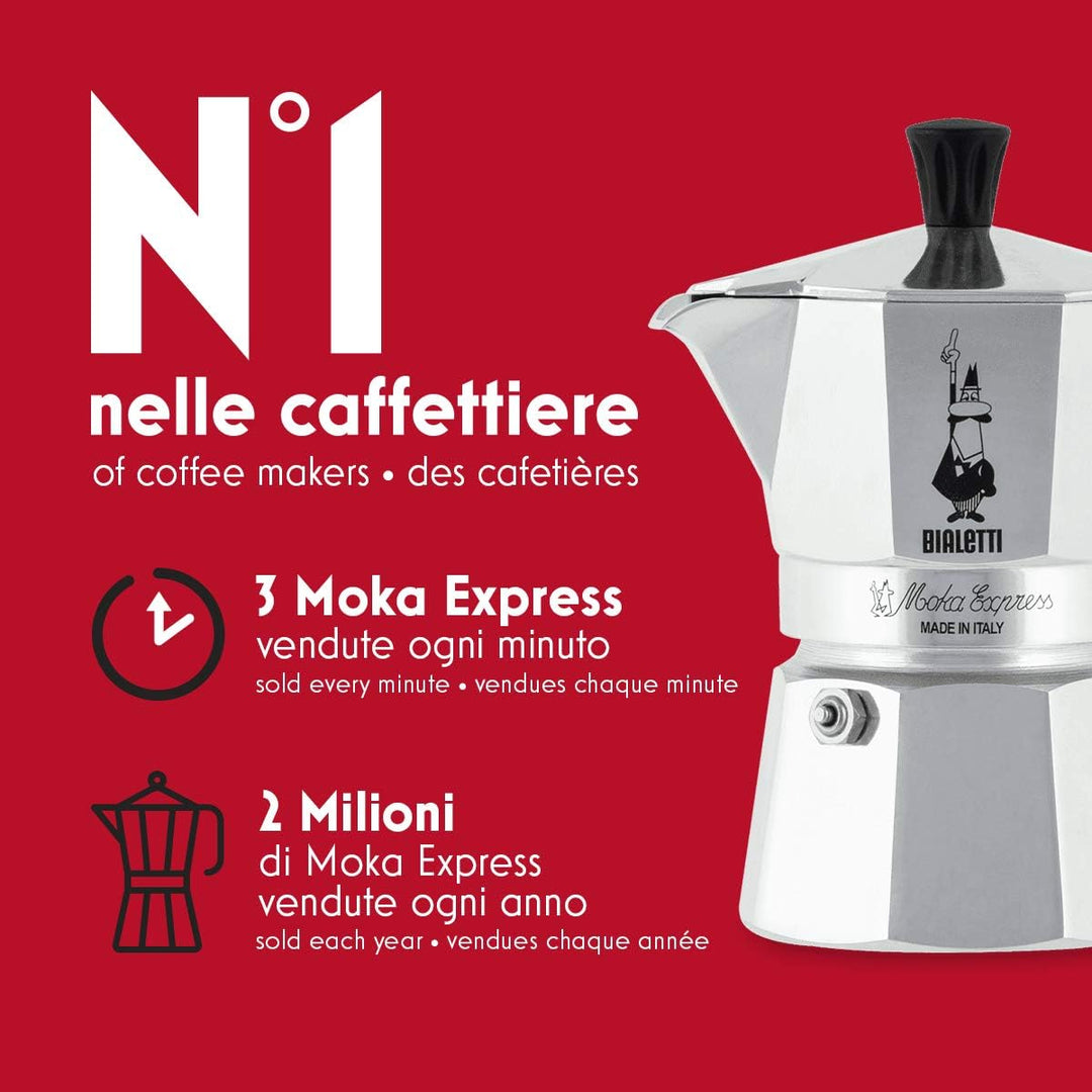Bialetti Moka Express Espressokocher, Aluminium, Grau, 6 Tassen Perfetto Moka (der ideale Kaffee für