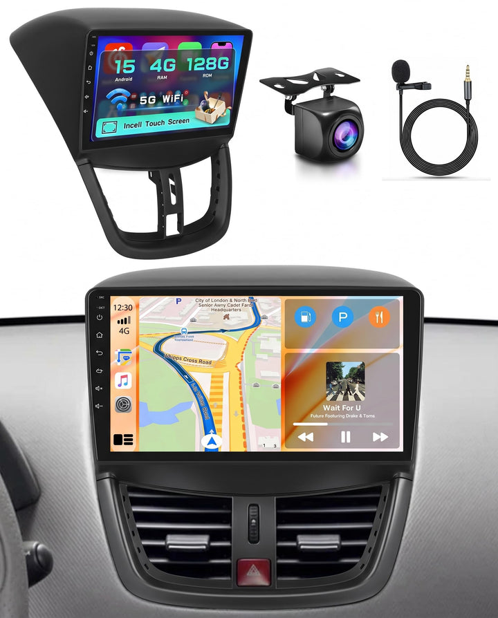 Hikity Android 15 4+128G Autoradio für Peugeot 207 2006-2010 mit 9 Zoll Incell Touchscreen, Autoradi