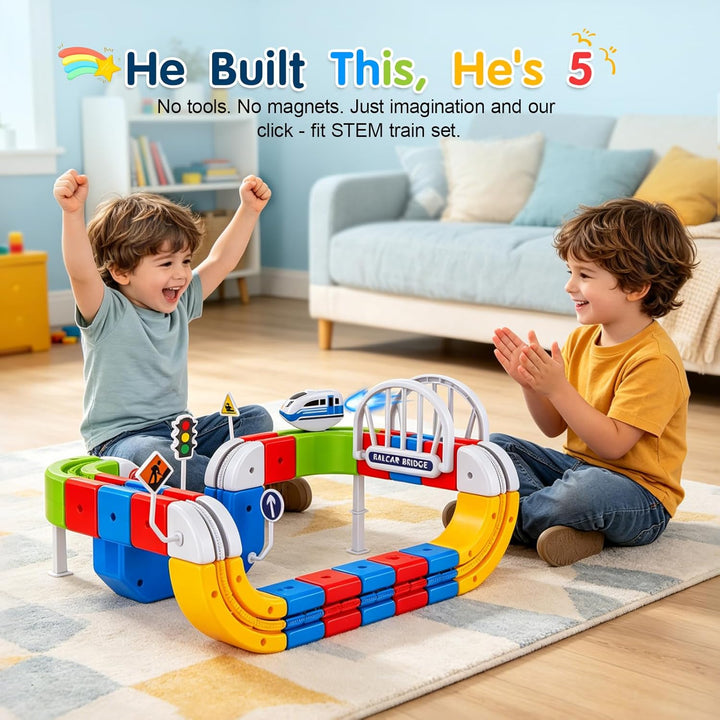 81 Pcs Elektro-Zug-Set, Eisenbahn Elektrisch Cube Track mit 3D-Layouts, Motorisierte Eisenbahn mit M