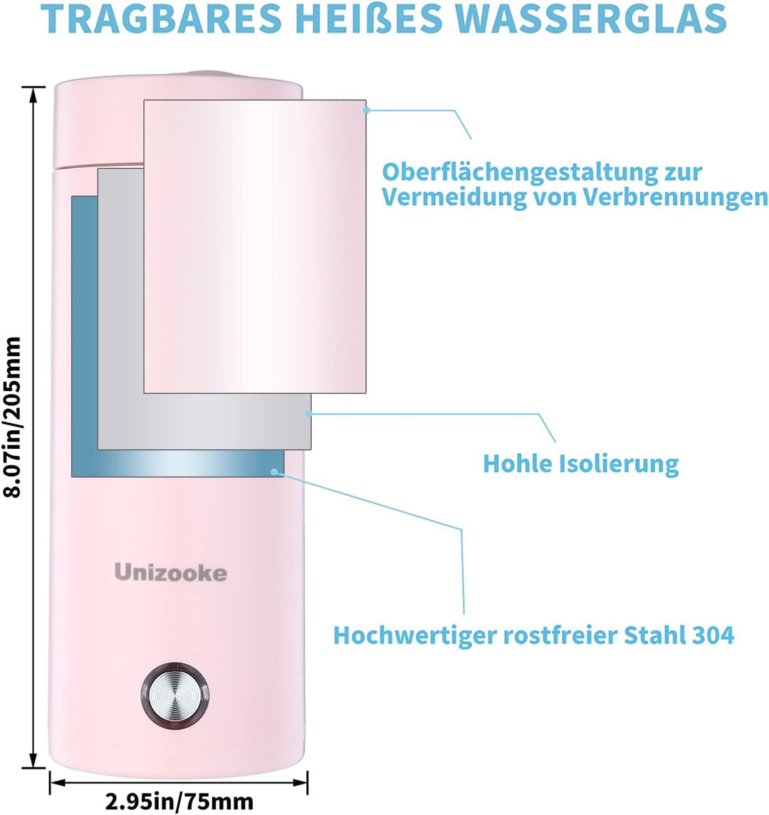 Tragbarer Mini-Heizbecher,400ml Tragbarer Elektrischer Wasserkocher,220V Reise-Elektrisch-Wasserkoch