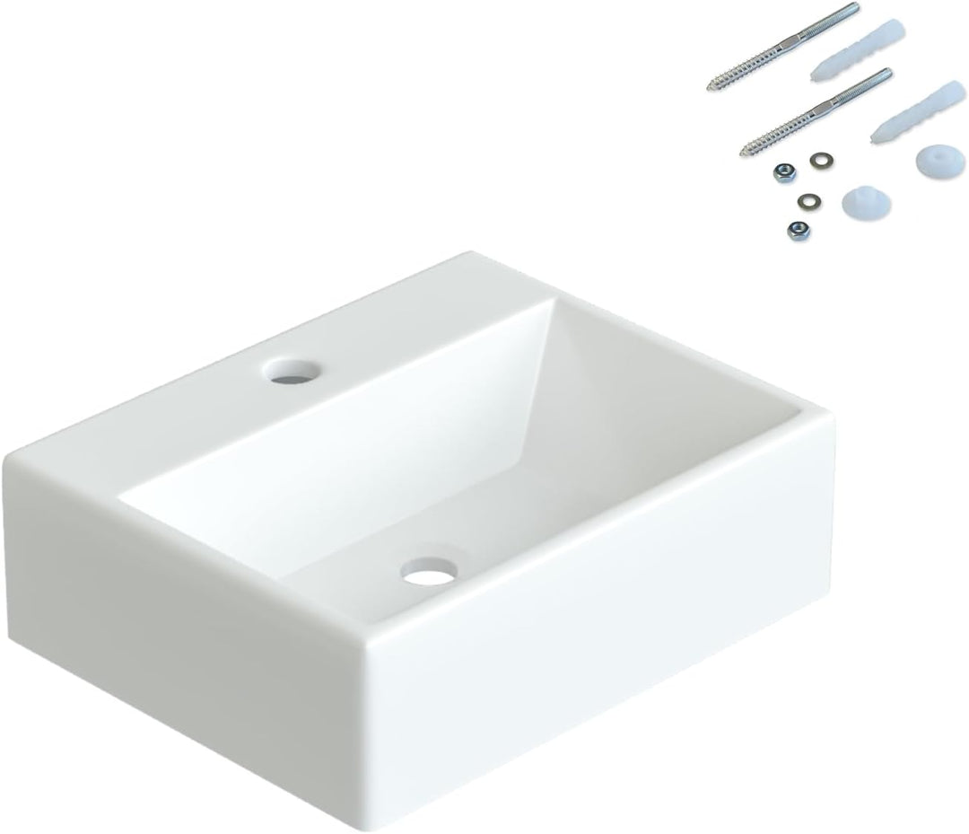 AQUABATOS Waschbecken aus Keramik Eckig 38 x 30 cm Aufsatzwaschbecken für Waschtisch Unterschrank Wa