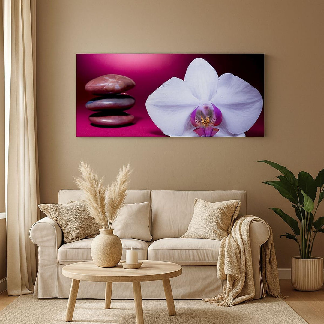 Wandbilder Dekoration Wohnzimmer Spa braune Steine weisse Orchidee Panorama Bilder auf Leinwand 120x