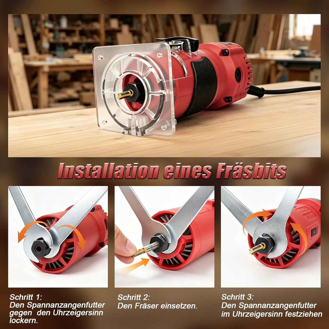 YEARTOP Kantenfräse Holz 800W, Oberfräse Set mit 6tlg. Fräsern in Holzbox, 31000 U/min Einhandfräse