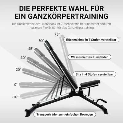 Hantelbank Premium Multifunktion mit verstellbarer Schrägbank - Fitnessbank bis zu 200kg Sport