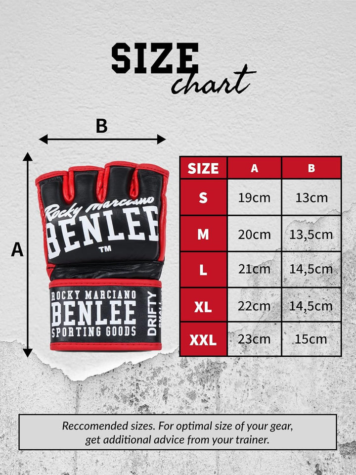 BENLEE MMA-Trainingshandschuhe aus Leder (1 Paar) DRIFTY L Schwarz, L Schwarz