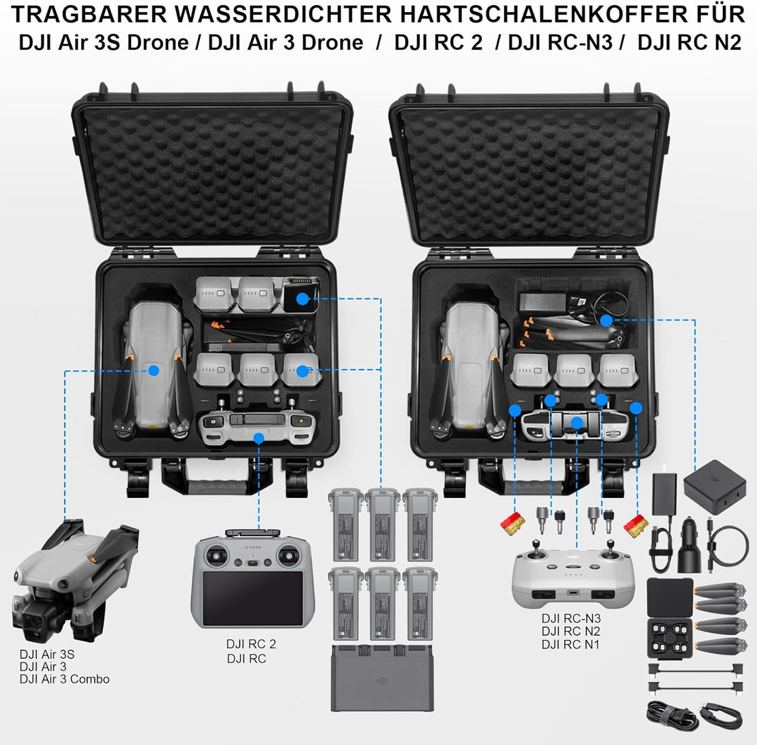 LEKUFEE Wasserdichter Hartschalenkoffer für DJI Air 3 Drohne/DJI Air 3 Fly More Combo/DJI RC 2/DJI R
