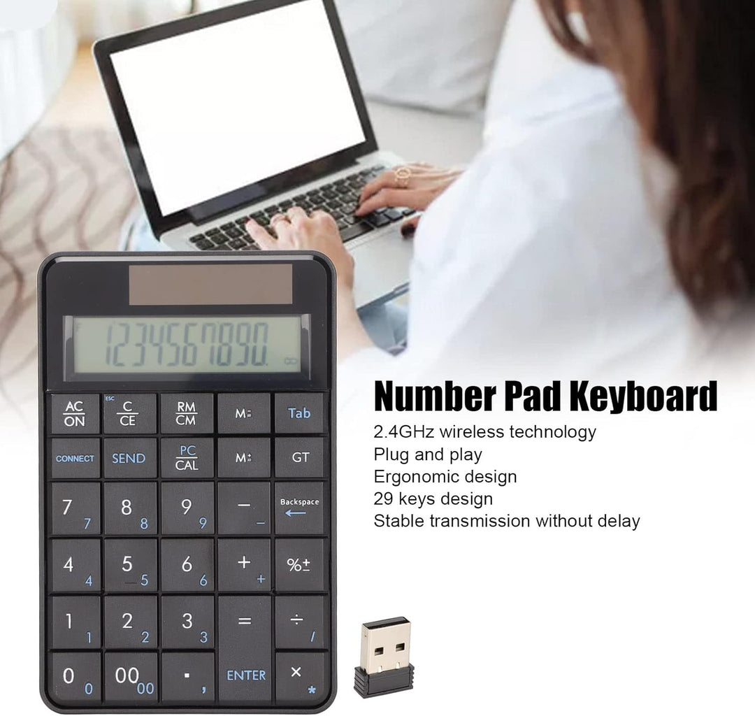 Annadue 2 in 1 Kabelloses Keypad mit Taschenrechner, 29 Tasten 2.4G Kabellos Nummernblock Ziffernblo