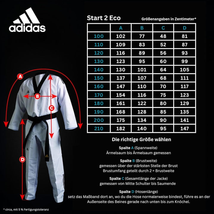 adidas Taekwondoanzug Start II Eco | Dobok mit neuem WT Logo | für Kinder und Erwachsene | Leicht un