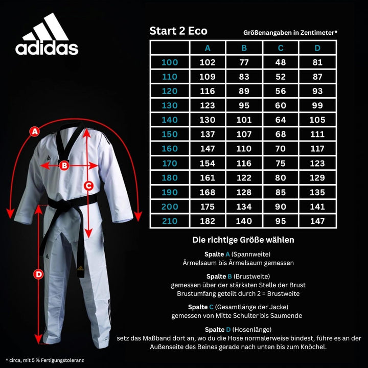 adidas Taekwondoanzug Start II Eco | Dobok mit neuem WT Logo | für Kinder und Erwachsene | Leicht un