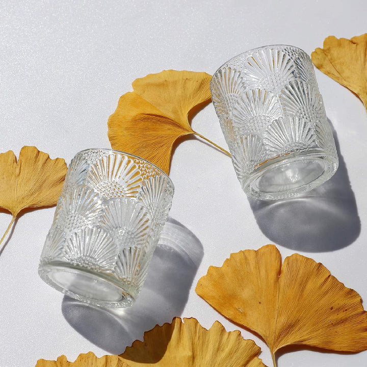 Ginkgo Biloba Teelichthalter Glas mit 12, Klare Teelichtgläser Vintage als Raumdekoration, Herbst Te