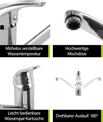 'aquaSu® Küchenarmatur Concordia | Wasserhahn Küche | Niederdruck Spültischarmatur mit Geräteanschlu