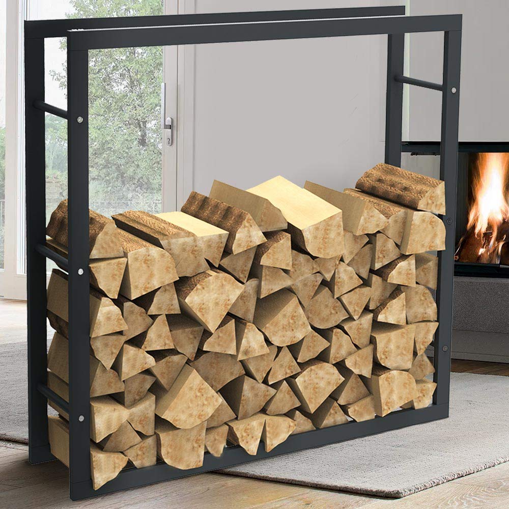 BAKAJI Vertikaler Holzständer Rechteckiges Regal aus Metall Holztür für Innen Aussen Holz Haus Garte