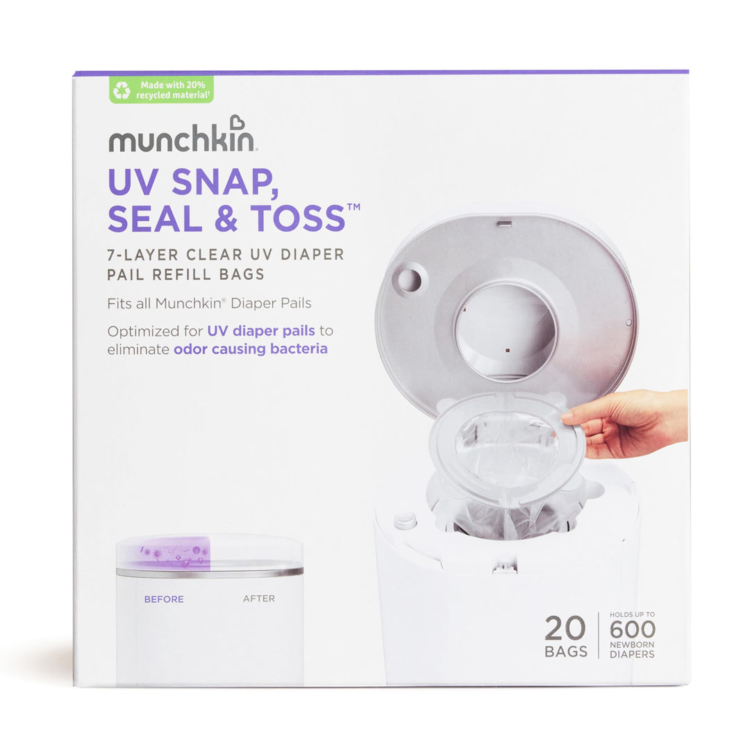 Munchkin UV Snap, Seal & Toss Windeleimer Nachfüllbeutel für 600 Windeln, 20 Stück