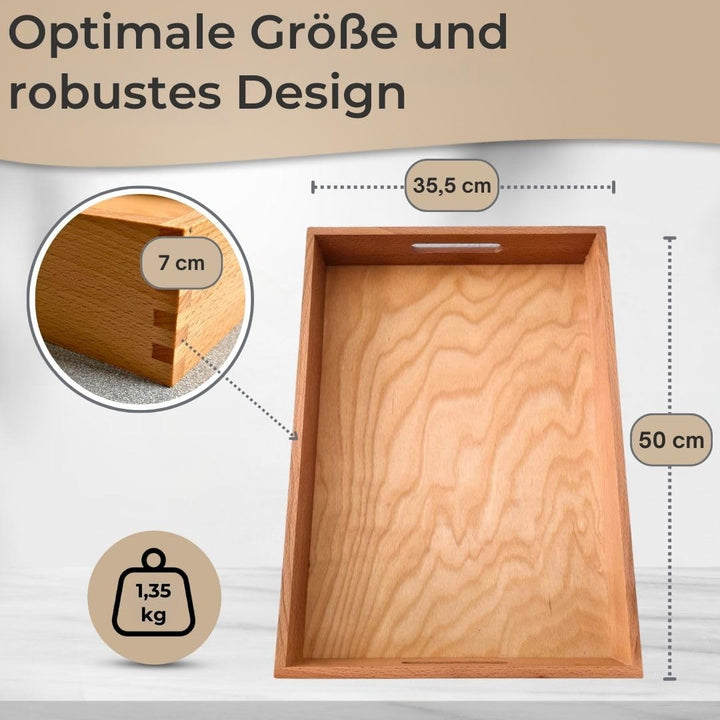 Massives Küchentablett Buche geölt Made in EU- gross 50x35,5 cm, Serviertablett mit Griffen extra ho