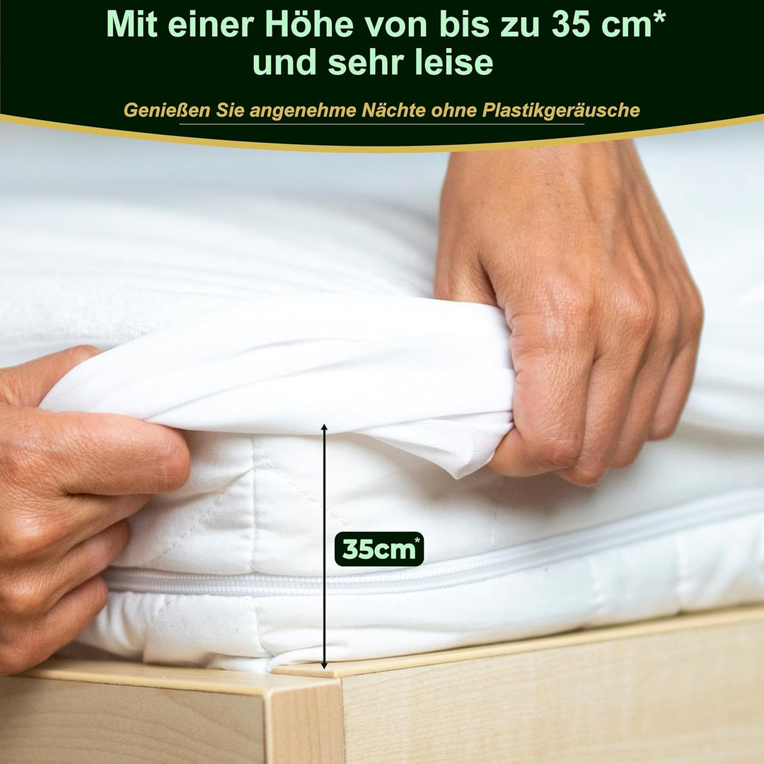2 Stück Matratzenschoner 140 x 190/200 cm - wasserdicht leise - atmungsaktiv - 100 % Bambus - Höhe 3