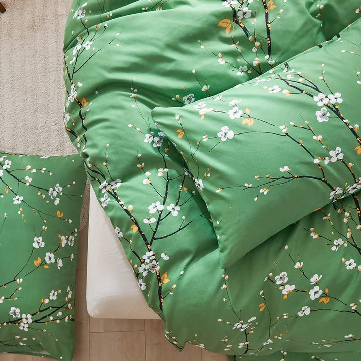 Nyescasa Bettwäsche 200x200 3 Teilig Grün Blumen Botanisch Muster Bettwäsche-Set Blume Zweig Design