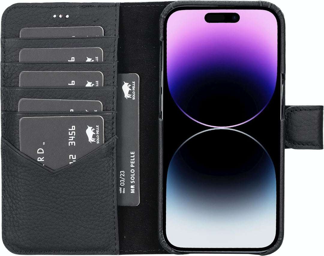 Solo Pelle Lederhülle kompatibel für iPhone 14 Pro in 6.1 Zoll abnehmbare Hülle (2in1) inkl. Kartenf
