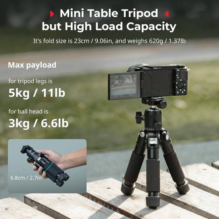 SMALLRIG VT-20Pro 21,2"/53,8 cm Mini-Stativ für Kamera und Telefon, Kleines Tischstativ aus Aluminiu