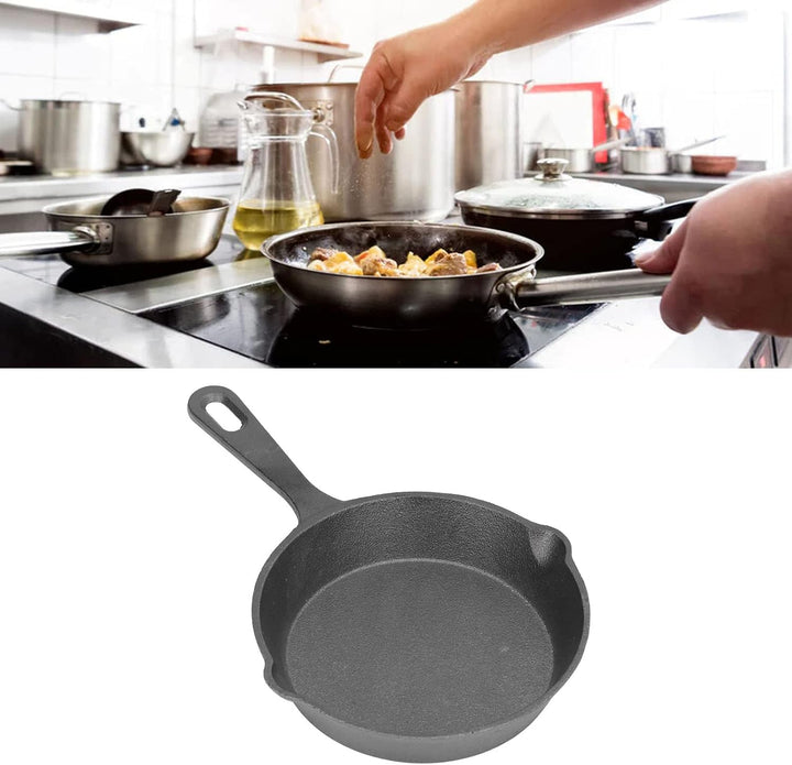 14cm Gusseisenpfanne, Rund Grillpfanne Gusseisen Pfanne Bratpfanne mit Griff Kochen Eisenpfanne für