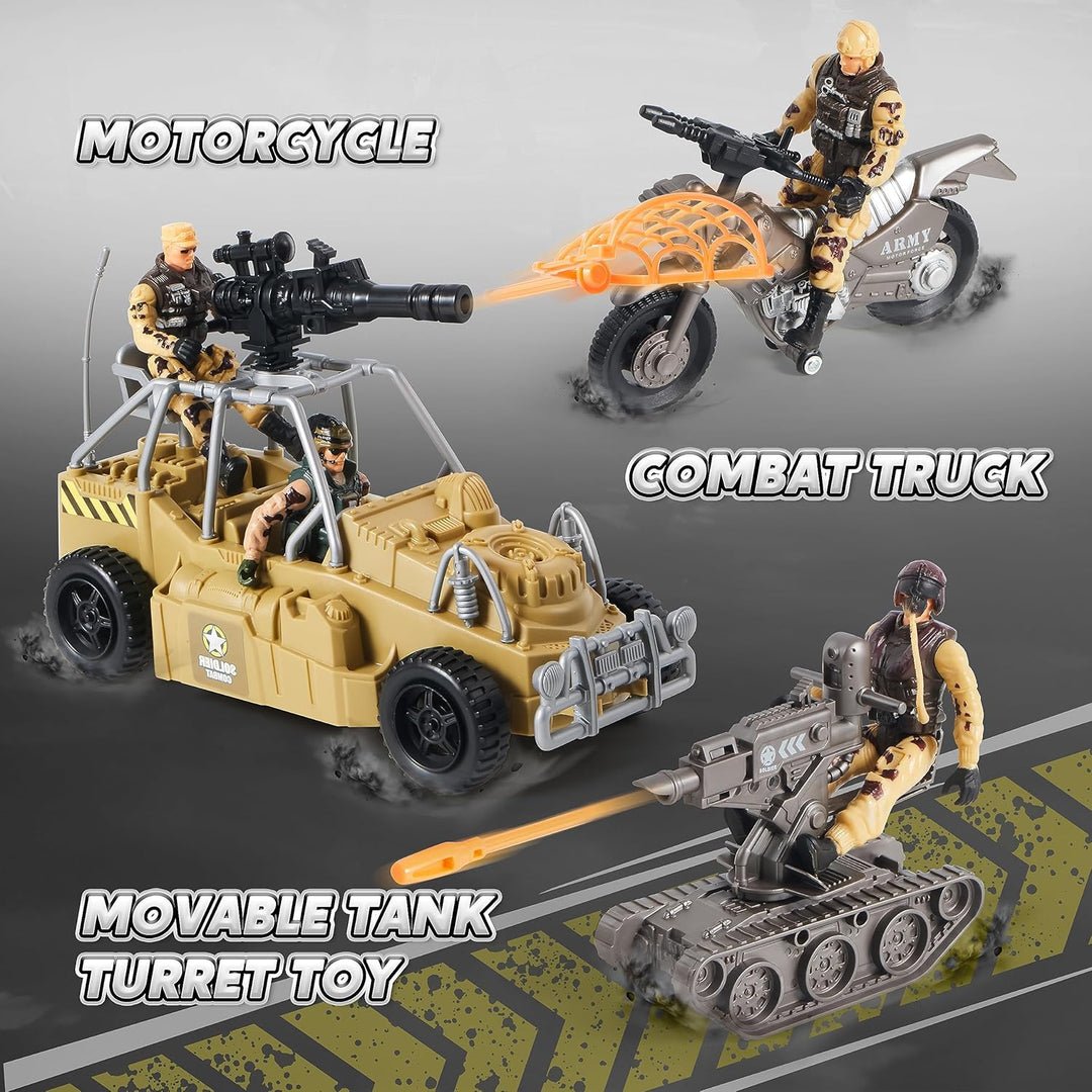 JOYIN Militärstützpunkt Spielzeug Set einschliesslich Militärstützpunkt, Militärfahrzeuge,Actionfigu