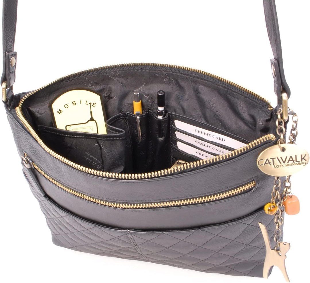 Catwalk Collection Handbags - Damen Umhängetasche Mittelgross - Crossbody Bag/Handtasche - Gesteppte