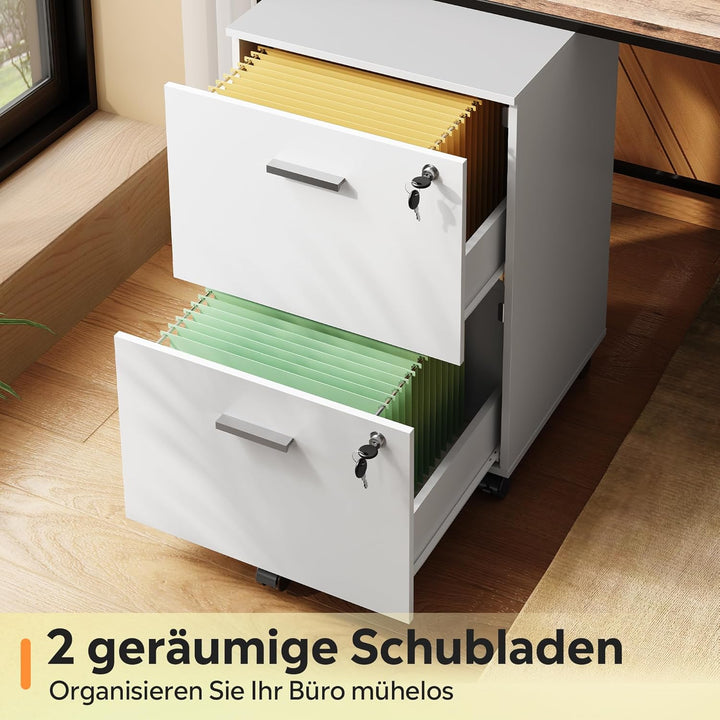 DEVAISE Rollcontainer abschliessbar mit 2 Schubladen und offenen Fächern, Schreibtisch Schrank für B