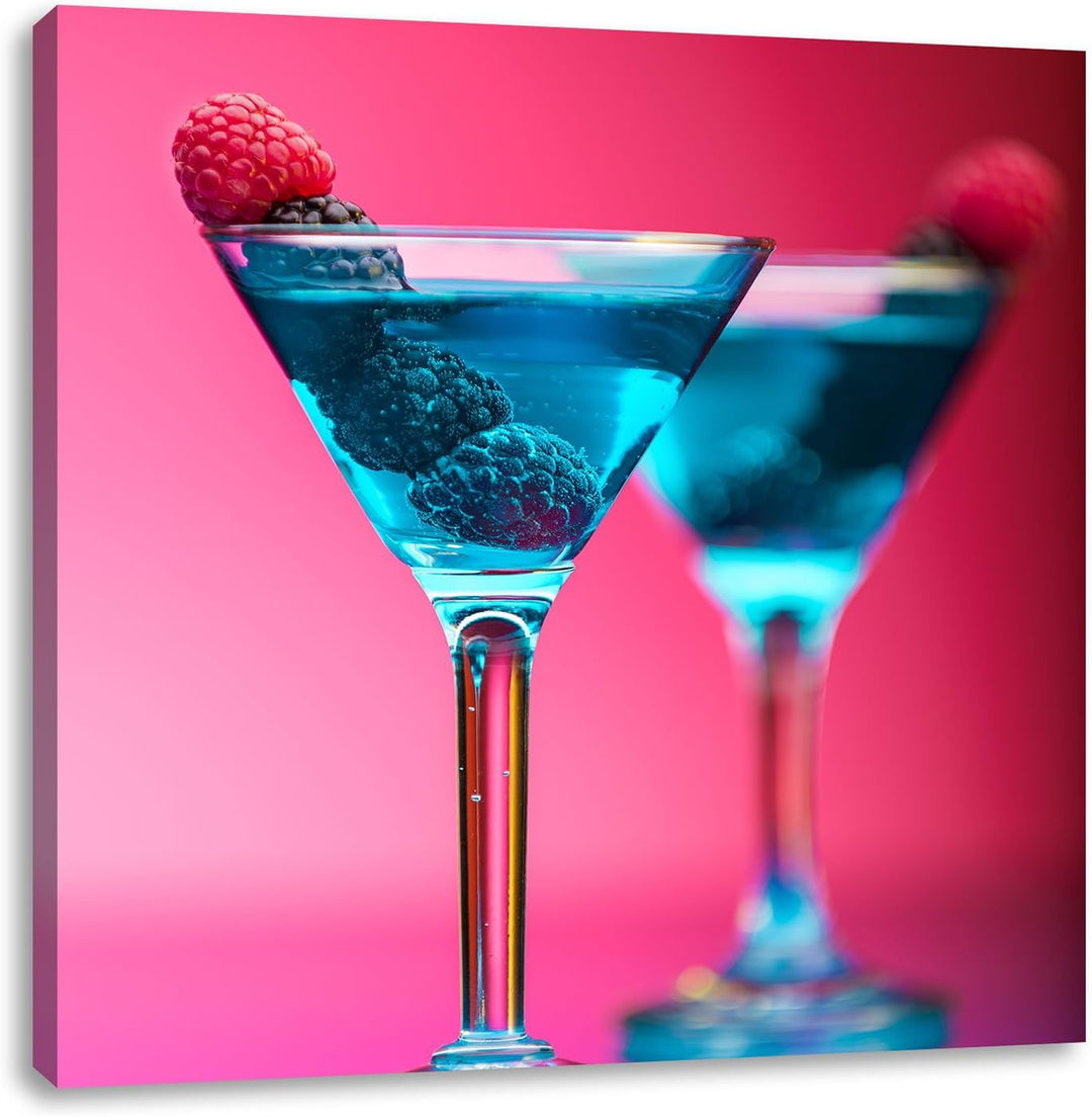 Pixxprint Cocktails mit Himbeeren als Leinwandbild Quadratisch/Grösse: 70x70 / Wandbild/Kunstdruck/f