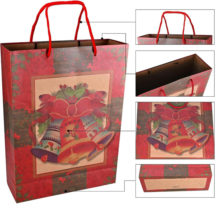 Cieex Geschenktüten Weihnachten mit Henkel, 10 Stück Weihnachtliche Geschenkverpackung, Bedruckte He