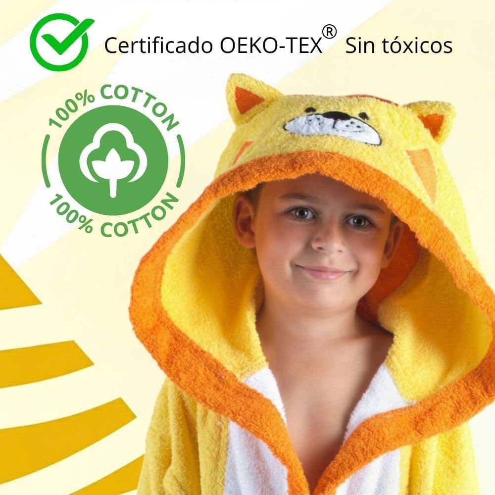 Top Towel Unisex Kinder Tigre Baumwolle - Mädchen &amp; Jungen, Frottee 450g/m², Mit Kapuze &amp; Taschen, W