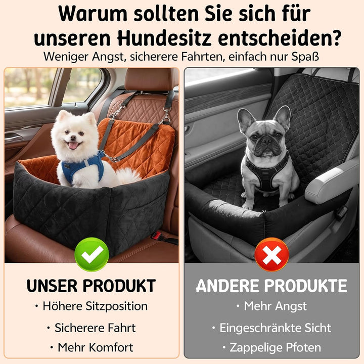 Hundeautositz bis 9 kg, Memory-Schaum Hundebooster mit Plüsch-Samt-Bezug, rutschfeste Unterseite & 2