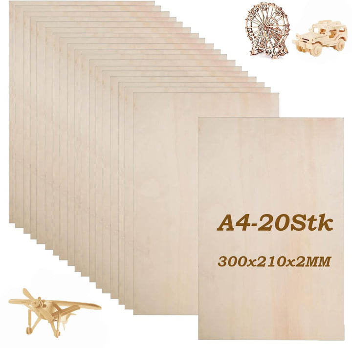 JMIATRY 20 Stück Sperrholzplatte 2mm, Lindenholzplatten 30 x 21cm, Holzplatten zum Basteln für DIY,