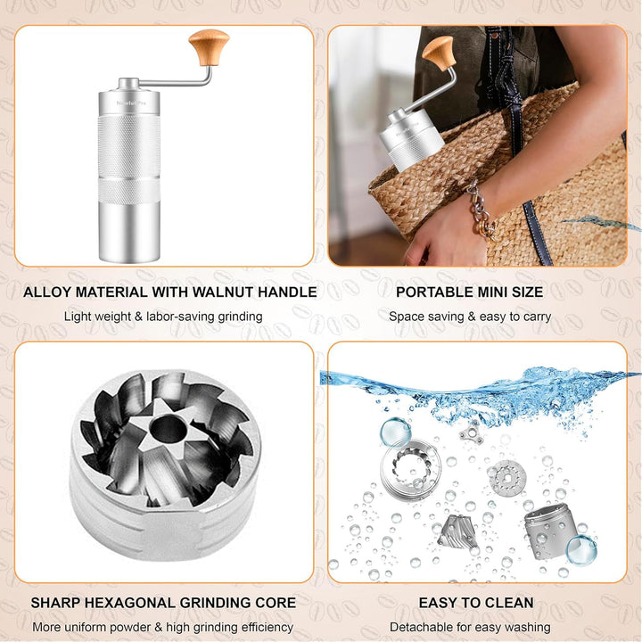 NewlukPro M6 Kaffeemühle Handbuch, Kapazität 25g, Hand Kaffeemühle Sharp Hexagonal Mahlkern, tragbar