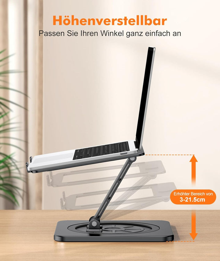 EOIWUY Laptop Ständer mit 360° Drehteller, Verstellbar Laptop Stand Aluminium, Ergonomischer, Belüft