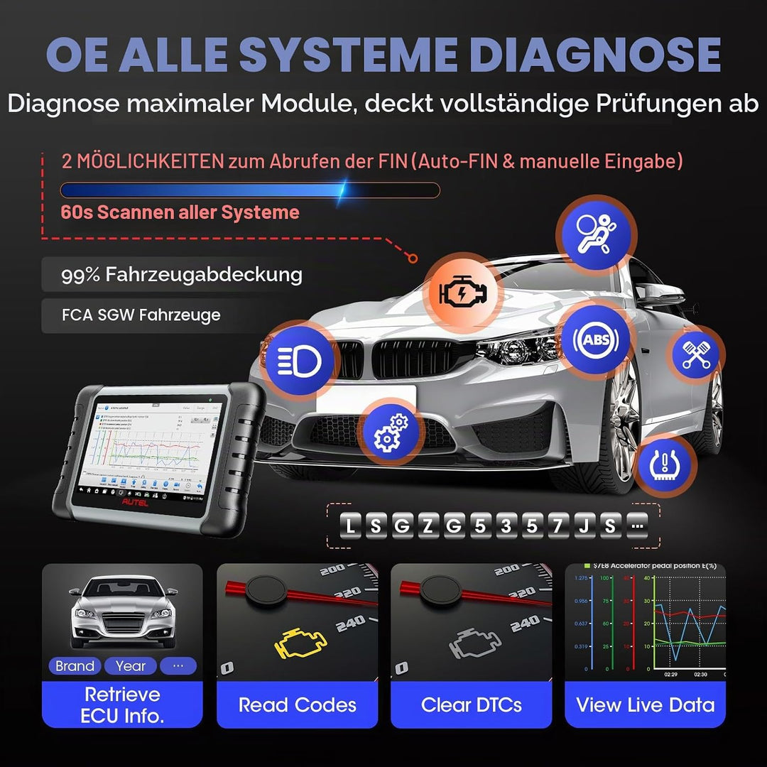 Autel MaxiCOM MK808K-BT OBD2 Diagnosegerät Auto, 2026 Bidirectionnel wie MK900BT MK808BT PRO, BT Ver
