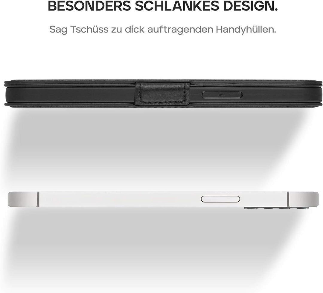 WIIUKA Hülle für iPhone 12 Mini, Lederhülle mit Vier Kartenfächern, extra Dünn, Premium Leder, Handy