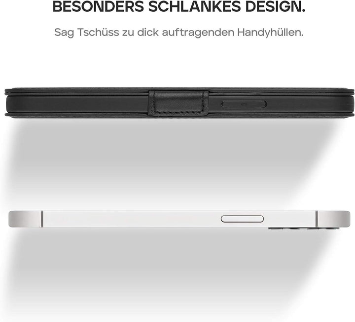 WIIUKA Hülle für iPhone 12 Mini, Lederhülle mit Vier Kartenfächern, extra Dünn, Premium Leder, Handy