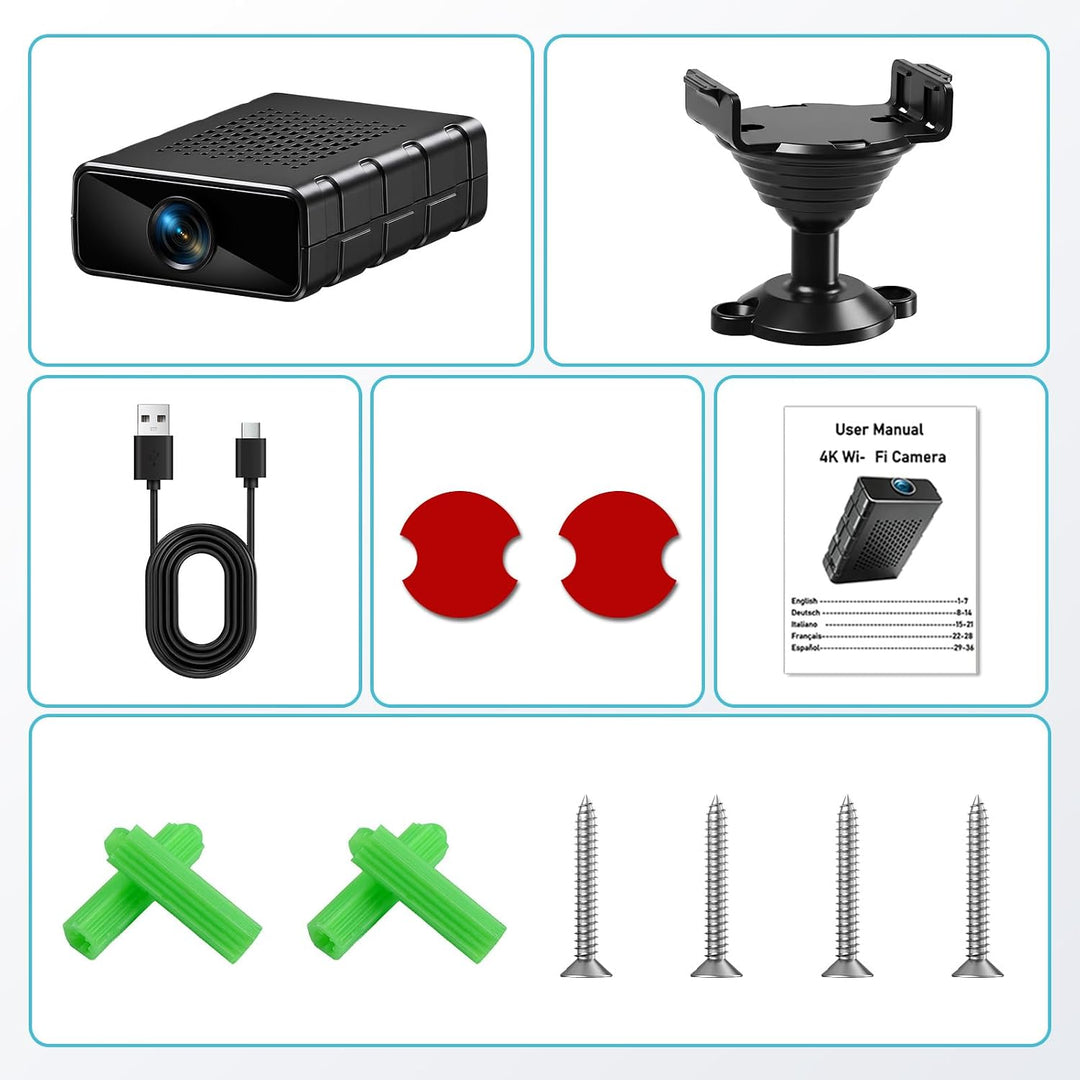 JAXION 4K Mini Überwachungskamera Innen WLAN,Kamera Live Übertragung Handy | Lange Standby Akku Kame