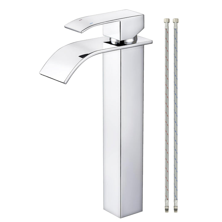 Wasserhahn Bad, Wasserfall Chrom Waschtischmischer mit Auslauf Höhe 224MM Einhebelmischer Edelstahl