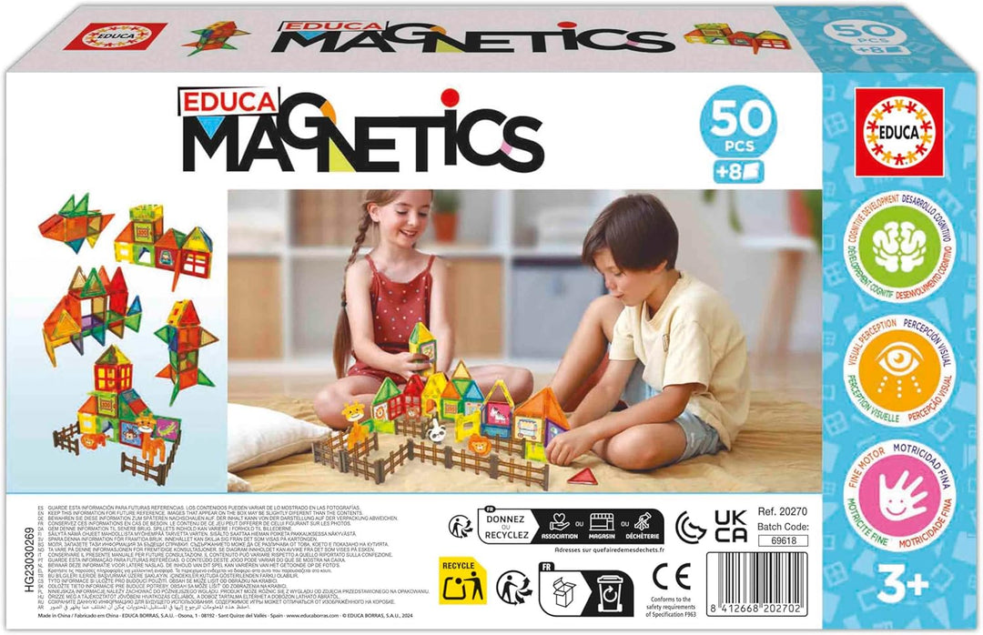 Educa - Magnetics Park Zoo | Magnetbausteine Kinder 50 Teile mit 4 Tieren & 8 Lernkarten | Magnetisc