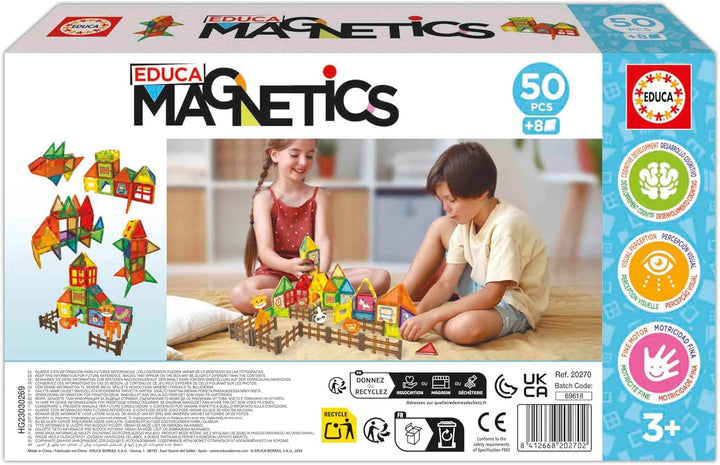 Educa - Magnetics Park Zoo | Magnetbausteine Kinder 50 Teile mit 4 Tieren & 8 Lernkarten | Magnetisc