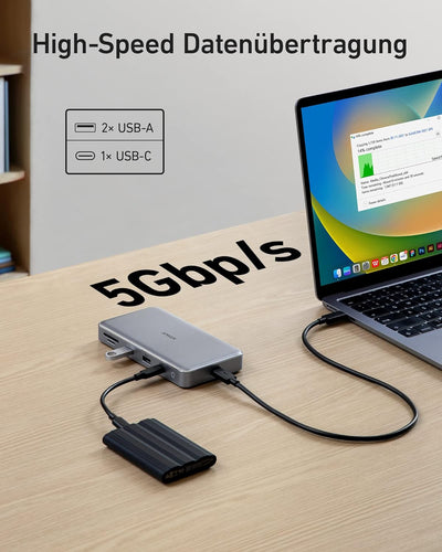 Anker 563 USB-C Hub 10-in-1 (Dual 4K HDMI, für MacBook) Dockingstation Zwei Monitore, mit max 100W P