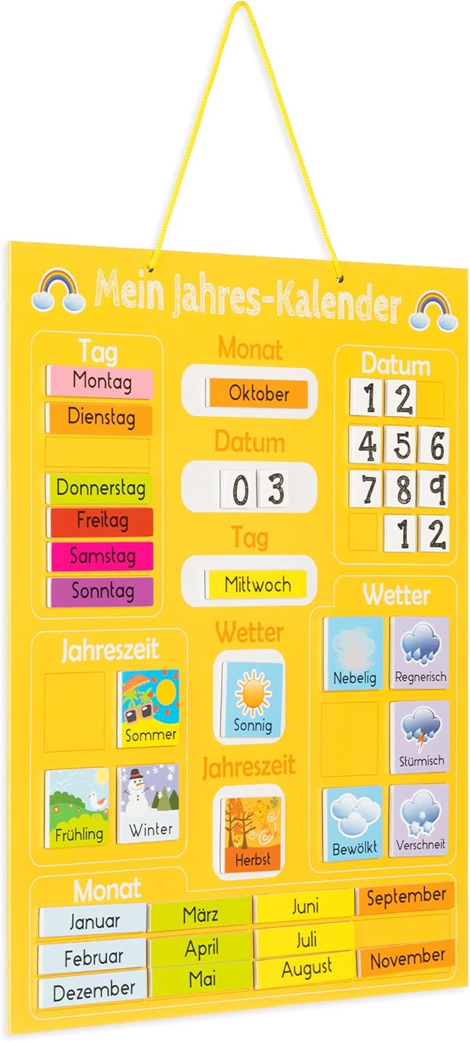 Navaris Kalender Tafel für Kinder - Lerntafel Jahreszeiten Uhr - Magnet Spiel Lernuhr - Kinderkalend