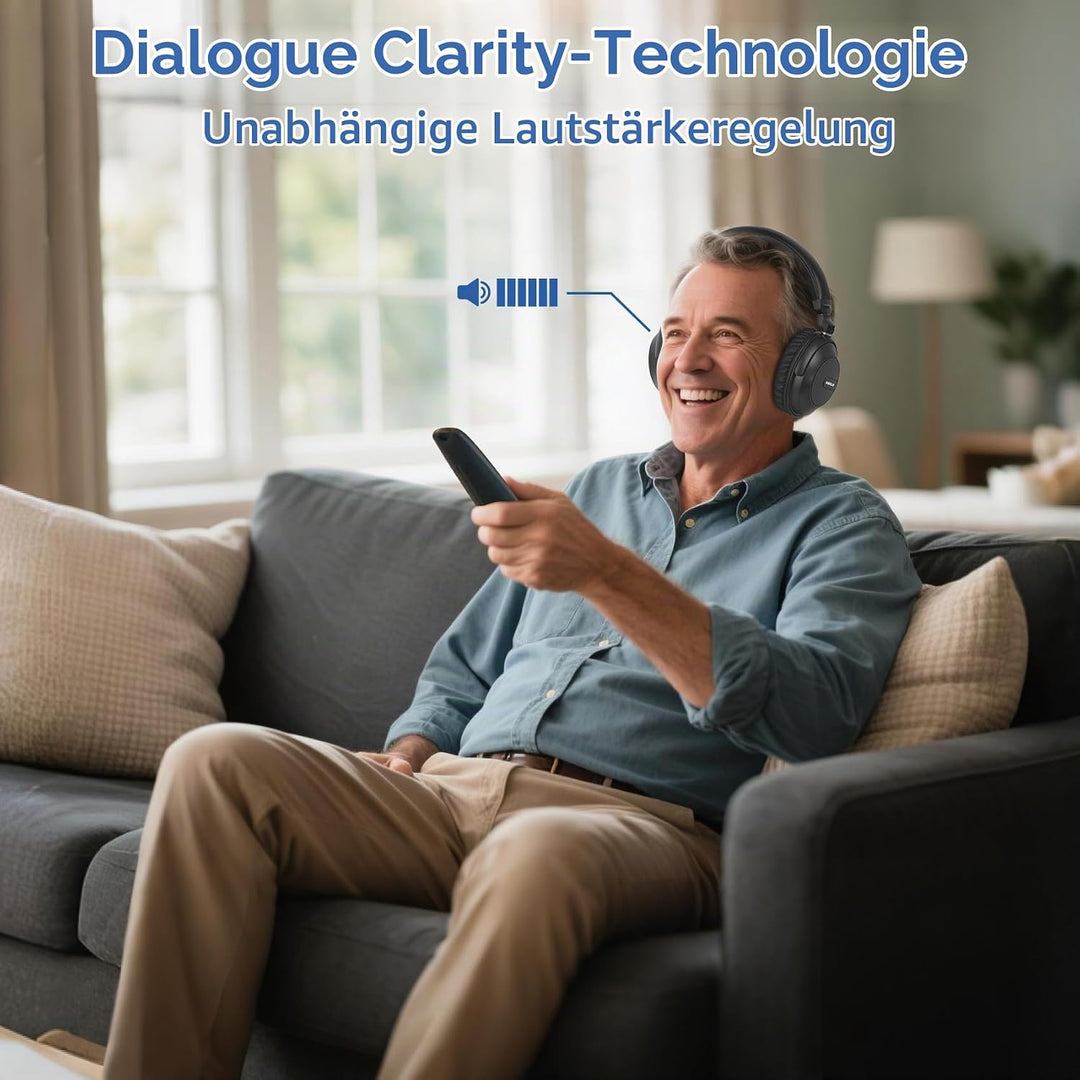 SIMOLIO 737D Plus - Kabelloser TV Kopfhörer zum Fernseher, Funkkopfhörer mit Kino &amp; Dialogmodus, Blu