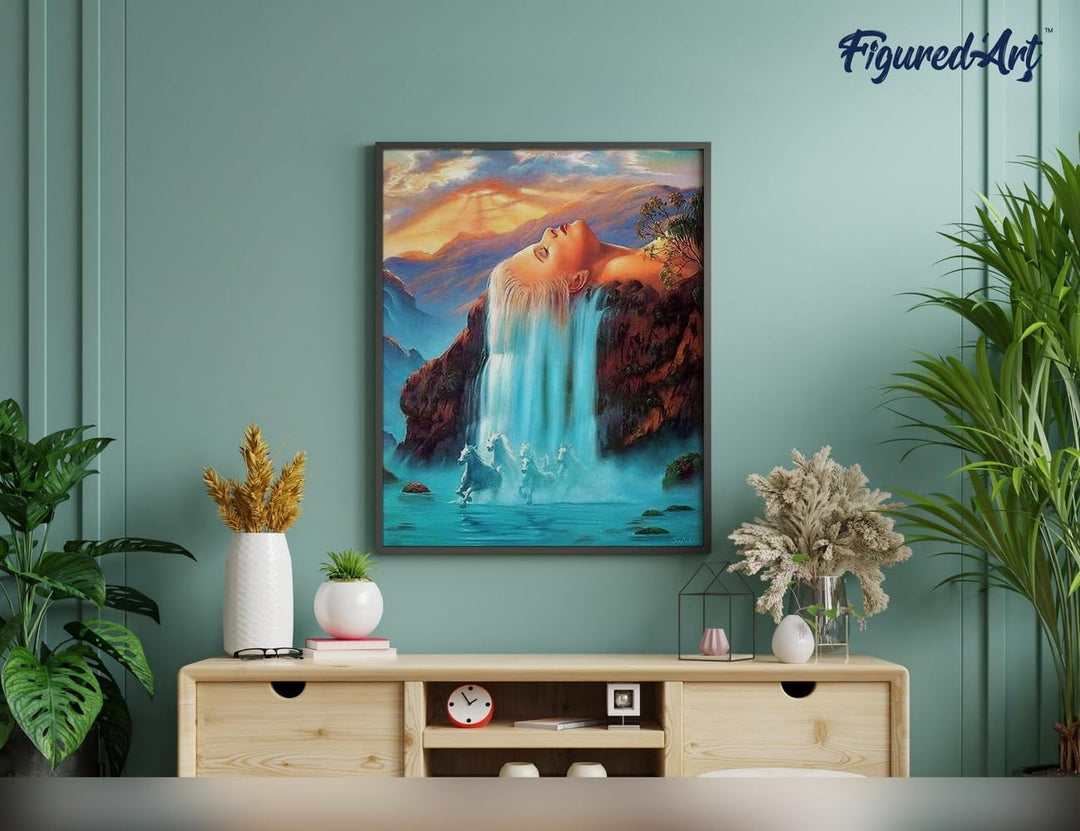 Figured'Art Malen Nach Zahlen Erwachsene Mit Rahmen Wasserfall Kopfhaar - Paint by Numbers Basteln D