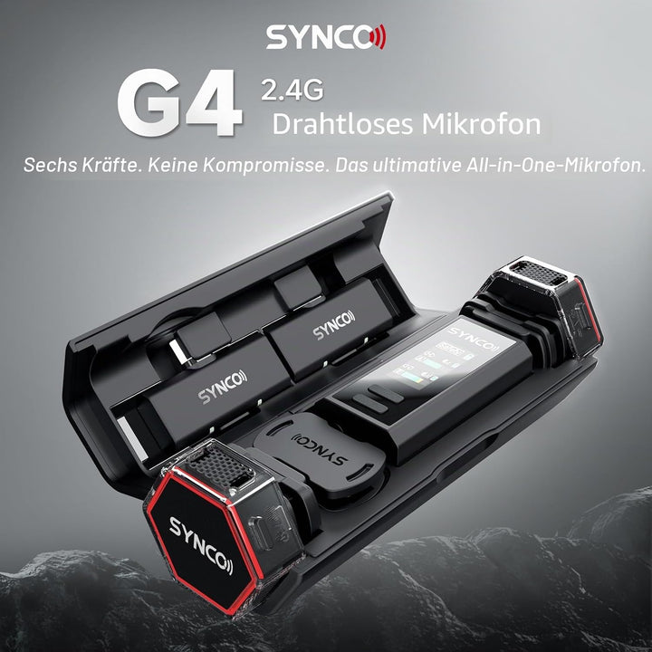 SYNCO G4 Wireless Lavalier Mikrofon kabelloses Mikrofons, 2.4 GHz mit 200 m Reichweite 2,0 Geräuschu