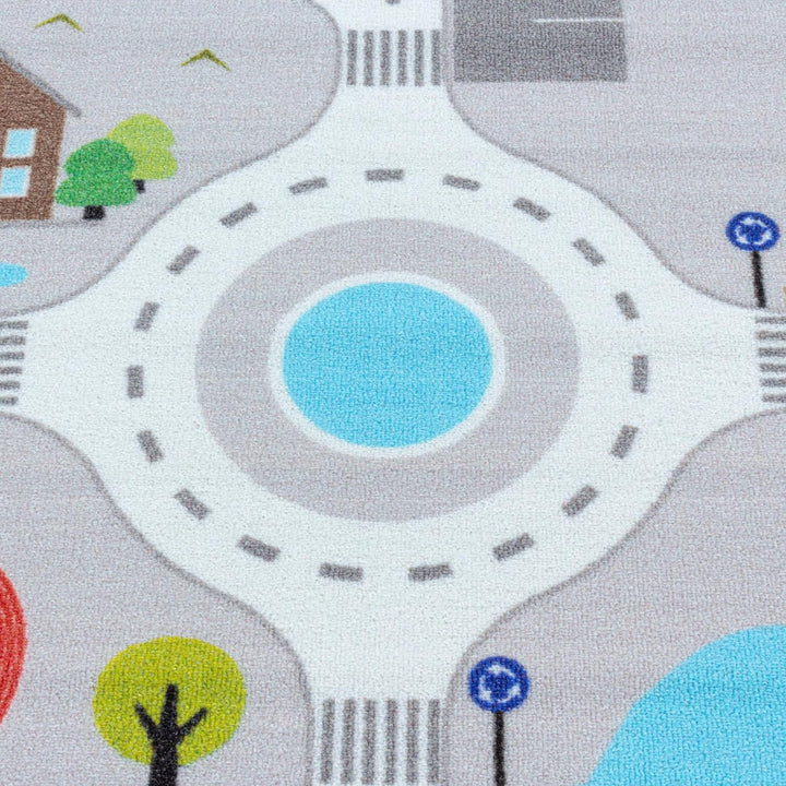 HomebyHome Kinderteppich Strasse Verkehr Design Grau 120x170 cm - Kurzflor Teppich Kinderzimmer Rech