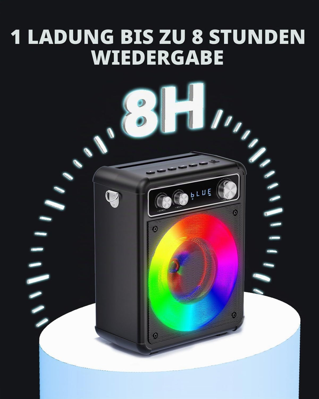 BONAOK Tragbare Karaoke-Maschine, Bluetooth-Karaoke-System mit 2 Mikrofonen, wiederaufladbare Party-