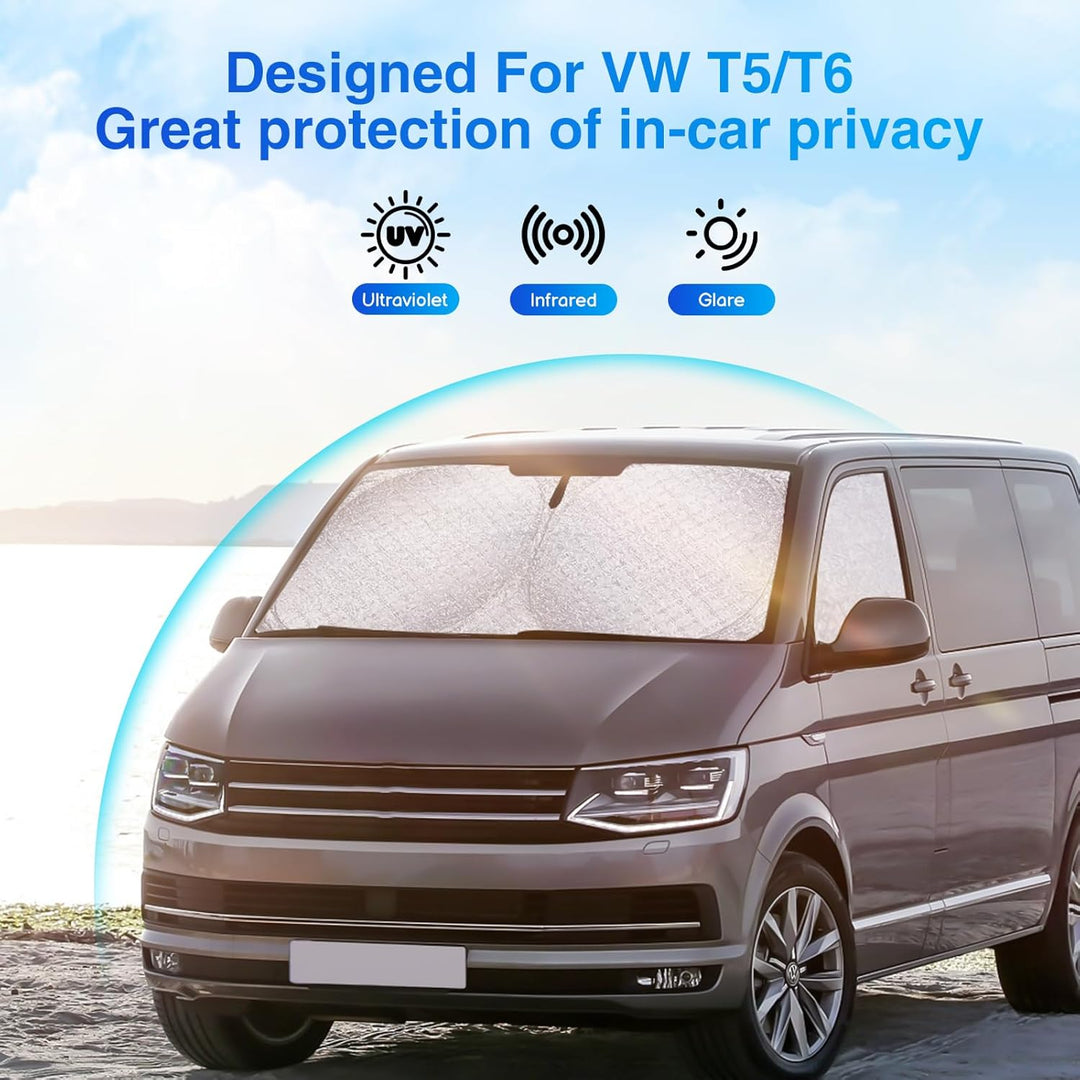 ZATOOTO Sonnenschutz Auto Frontscheibe passend für VW T5 T6, 3PCS Thermomatte Fahrerhaus, Auto Sonne