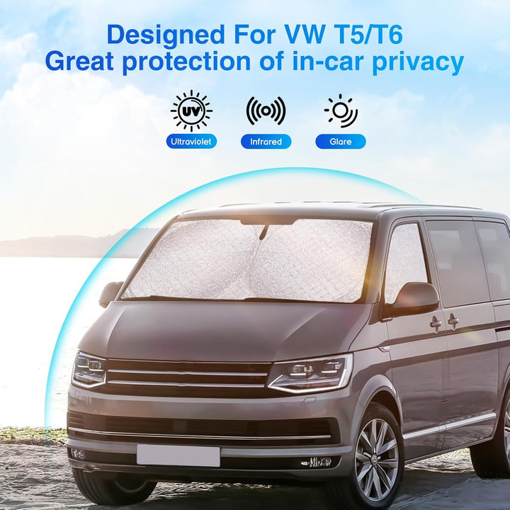 ZATOOTO Sonnenschutz Auto Frontscheibe passend für VW T5 T6, 3PCS Thermomatte Fahrerhaus, Auto Sonne