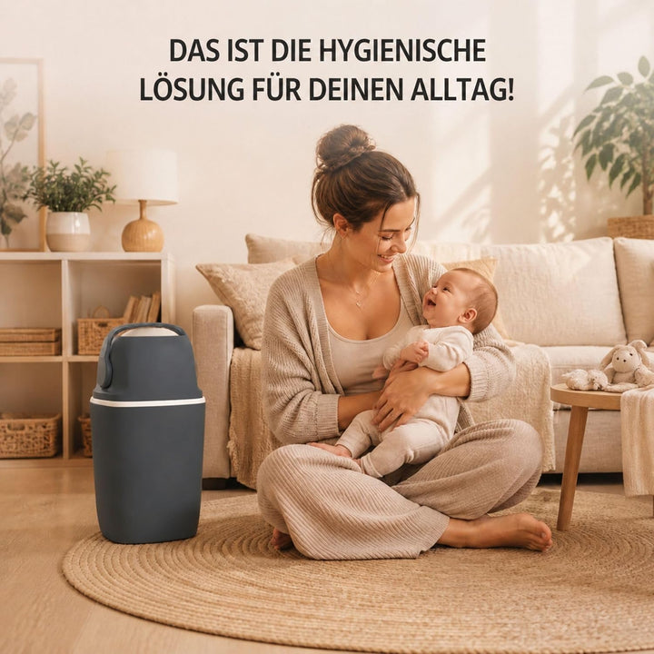 AirWell Windeleimer Geruchsdicht & Windel Blaubaer - Wickeleimer, mit Geruchsstopp-System, Einhändig